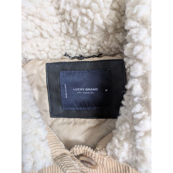 NWT LUCKY BRAND Women’s Tan Corduroy Sherpa Satin Lined Button Down Coat Medium - Picture 2 of 7